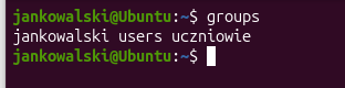 Wynik uruchomienia komendy groups